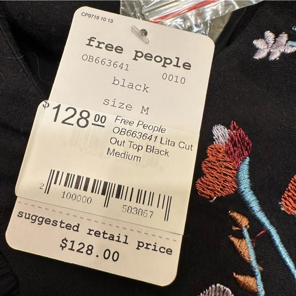 Free People Lita cut out blouse long sleeve floral embroidered cropped - Picture 2 of 9